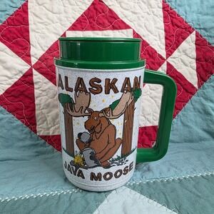 Vintage Whirley Alaskan Java Moose Insulated Travel Mug Green Speckled Thermo